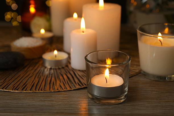istock Beautiful composition with candles on the table 2253313586