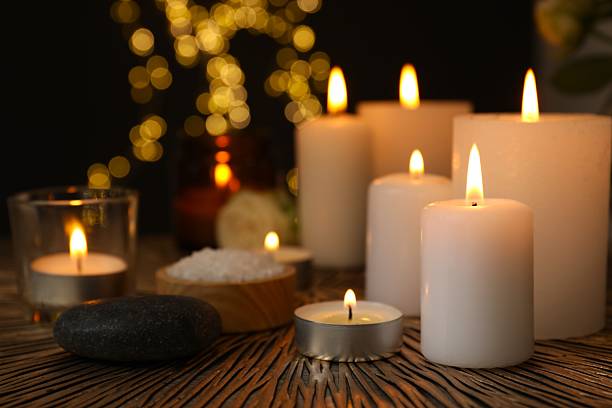istock Beautiful composition with candles on the table 2253313587
