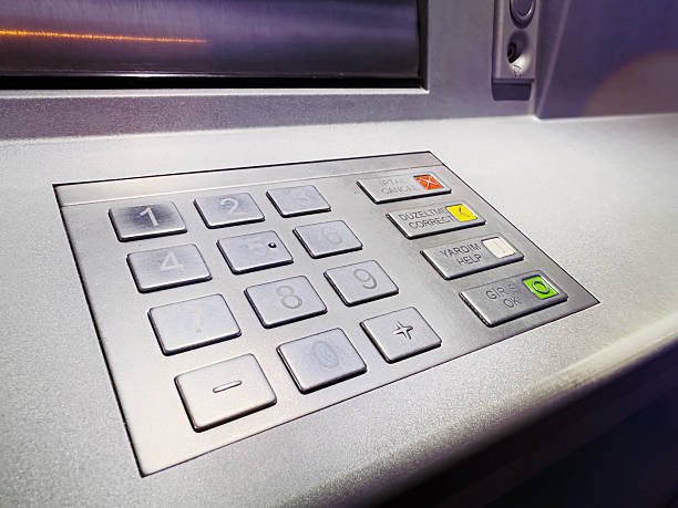 Modern ATM keypad close-up highlighting secure, user-friendly banking technology. Ideal for financial services advertising, digital banking, fintech marketing, and payment system promotions.