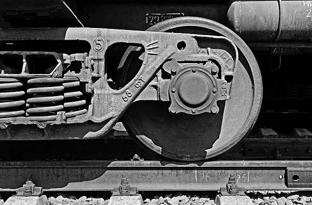 Industrial rail car wheels close up photo