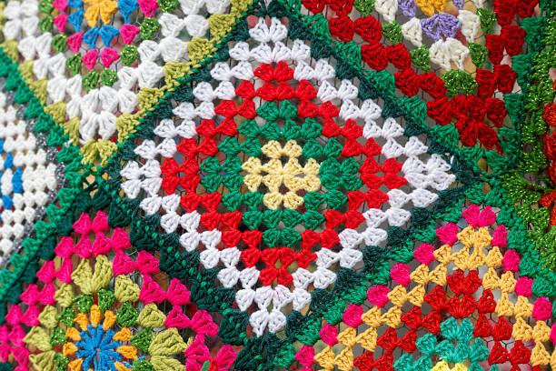istock Colorful crochet granny square fabric texture background 2253317697