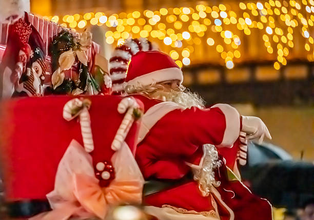 Christmas Eve parade with Santa Claus on a float. Christmas 2025 in the main square of Tordesillas. Tordesillas, Valladolid, Castile and León, Spain, Europe - December 23, 2025.