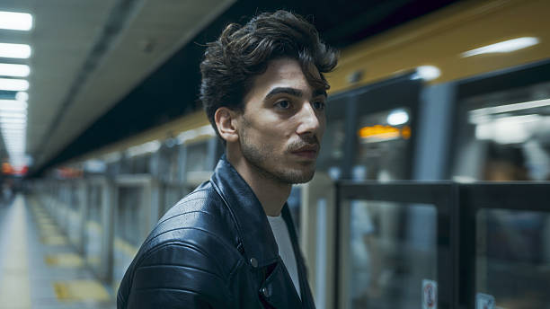 istock Man in Leather Jacket at Subway Station 2253333884