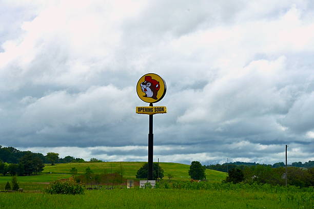 Mount Crawford, Virginia, USA - May 13, 2025: A tall Buc-ee’s sign advertises a new Buc-ee’s location near Harrisonburg in Central Virginia.