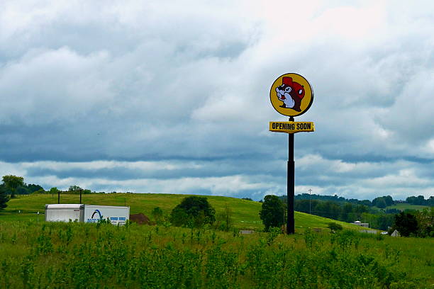 Mount Crawford, Virginia, USA - May 13, 2025: A tall Buc-ee’s sign advertises a new Buc-ee’s location near Harrisonburg in Central Virginia.