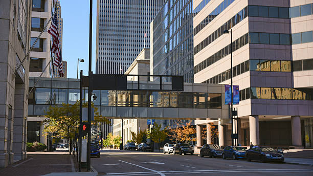 istock Downtown Cincinnati street with modern office buildings and pedestrian skywalk 2253343621