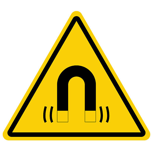 Magnetic field warning. Yellow triangle symbol. Danger Warning sign. Danger zone. flat style.