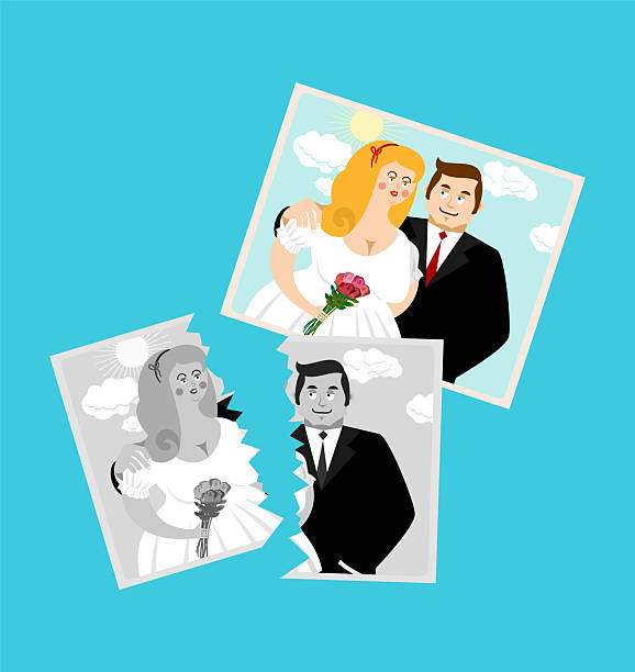 istock torn wedding photo illustration. Broken relationship, divorce, heartbreak symbol. Perfect for love drama, psychology, romance, and breakup concepts. 2253351440