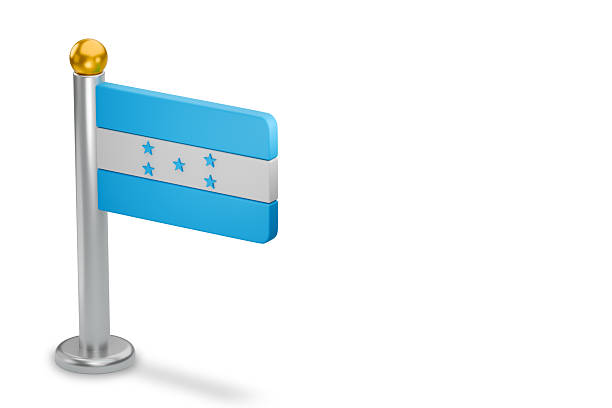 Honduras national flag on small flagpole standing on white background. 3d rendering