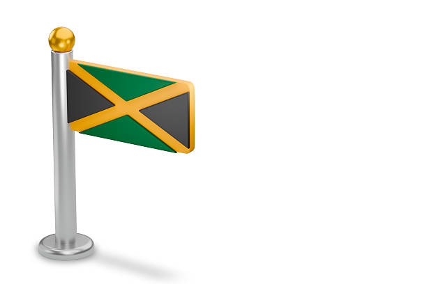 Jamaica flag on a gold tipped silver flagpole showing national identity. 3d rendering