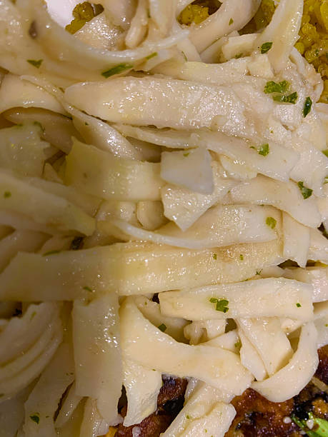 Creamy Alfredo Pasta close up vertical shot