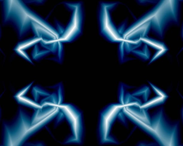 Vivid blue neon fragments create a futuristic, symmetrical design suitable for technology and science themes.