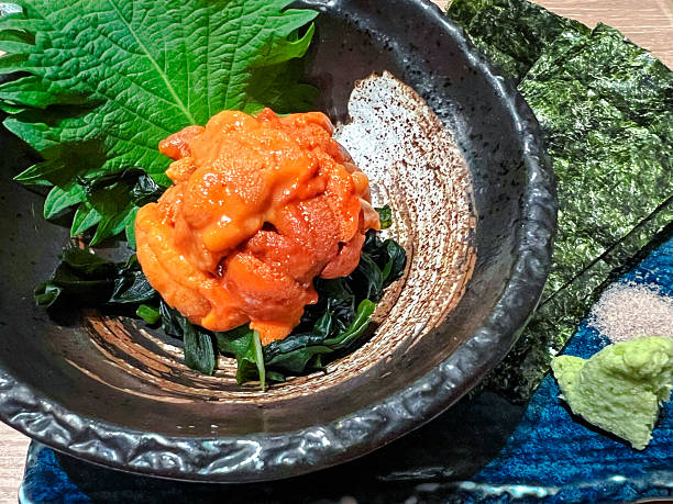 Prawn dish with green leaves