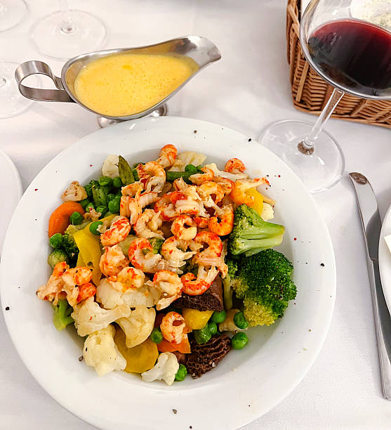 Staemed vegetables with shrimps