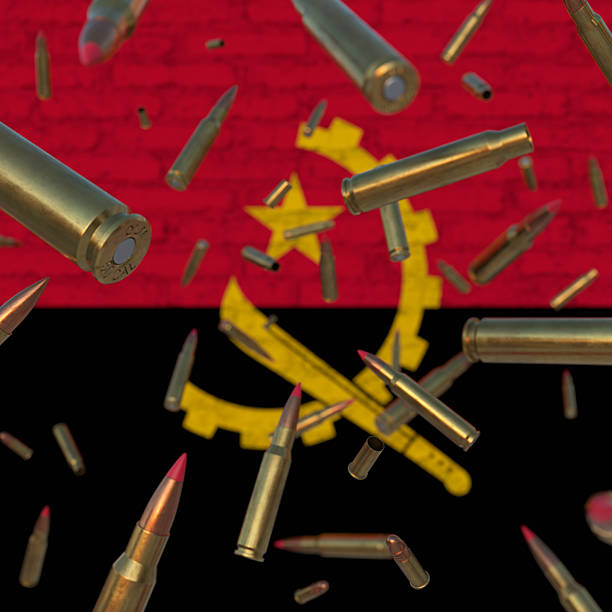 Falling Bullets in front of Angola flag
