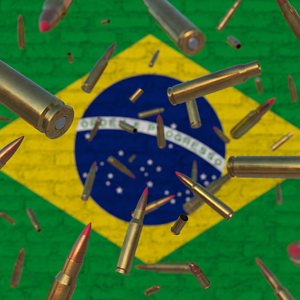 istock Falling Bullets in front of Brazil flag 2253365476