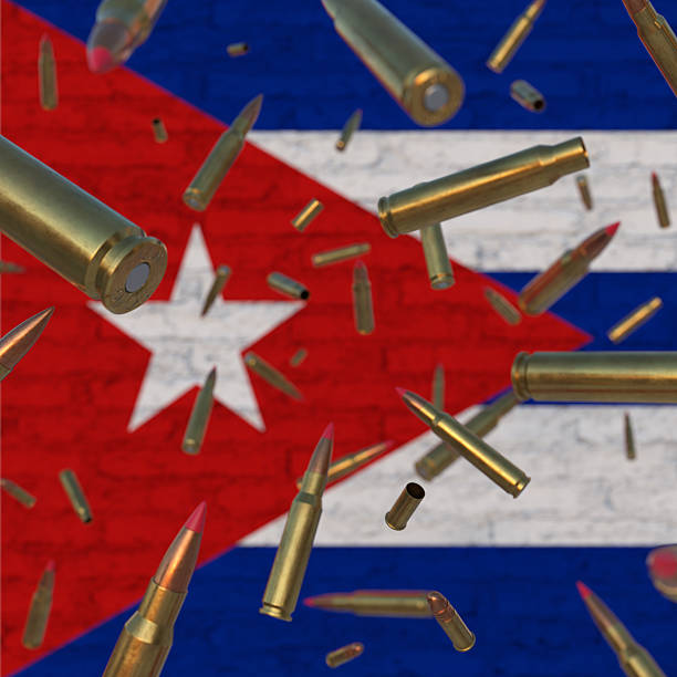 Falling Bullets in front of Cuba flag