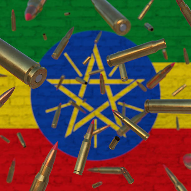Falling Bullets in front of Ethiopia flag