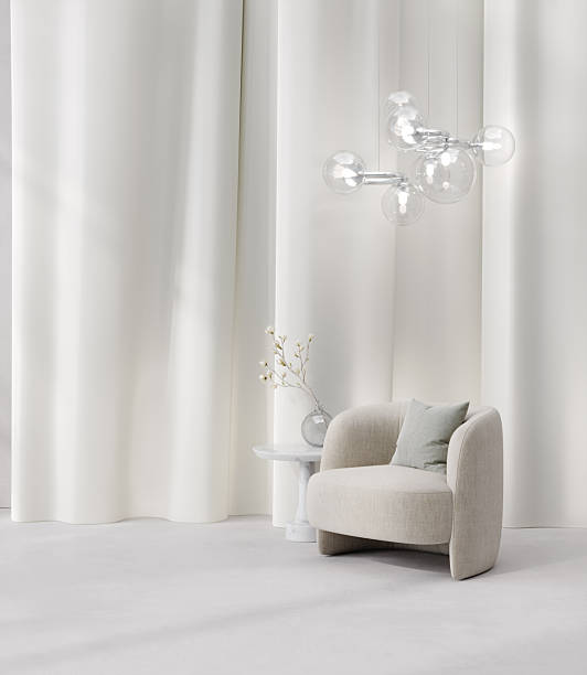 istock Modern concept with armchairs, light and wall panels, 3d rendering 2253366188
