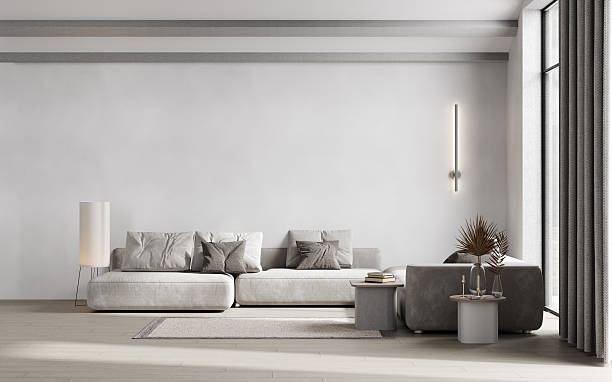 istock Empty wall mockup in modern living room, cloud dancer 2026, 3d render 2253366191
