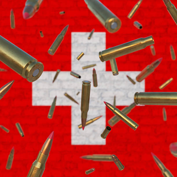 Falling Bullets in front of Switzerland flag