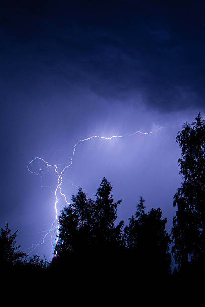 istock beautiful lightning during a thunderstorm at night in a forest that caused a fire, against a dark sky with rain 2253368190