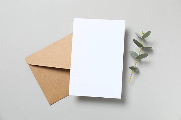 istock Greeting card mockup with eucalyptus branch. Empty greeting card for text design 2253369895