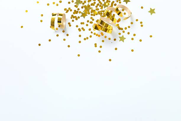 istock Golden confetti on white background, top view 2253370829