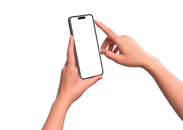 istock Hand using a modern smartphone with a blank screen, isolated on white background. High quality studio shot. Concept for technology, business, finance, advertising, public relations and lifestyle themes. 2253370963