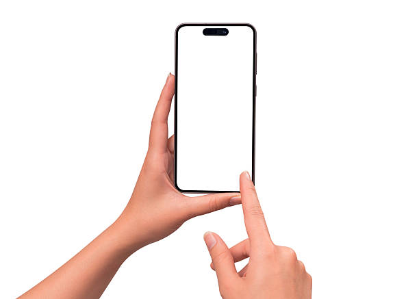 istock Hand using a modern smartphone with a blank screen, isolated on white background. High quality studio shot. Concept for technology, business, finance, advertising, public relations and lifestyle themes. 2253370965