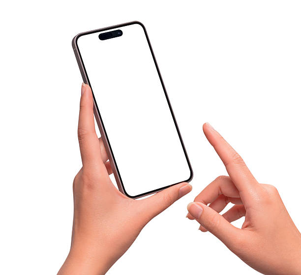 istock Hand using a modern smartphone with a blank screen, isolated on white background. High quality studio shot. Concept for technology, business, finance, advertising, public relations and lifestyle themes. 2253370971