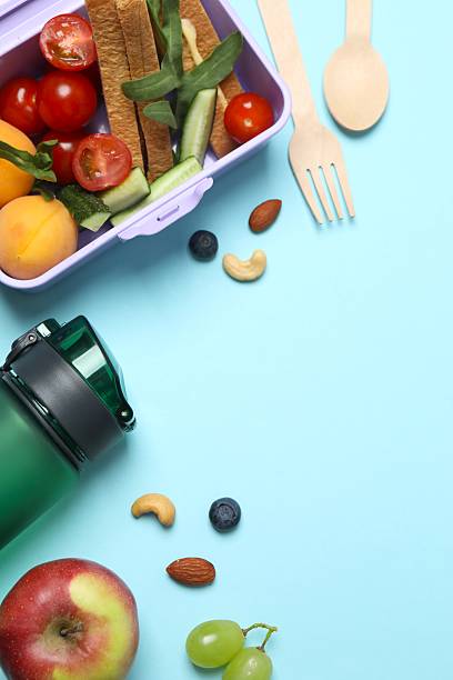 istock Packed lunch with sandwiches, fruits, nuts and vegetables in a divided container 2253376754