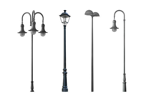 Set of street light poles isolated on white background