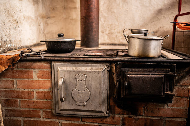 Simple farm kitchen with wood burning stove