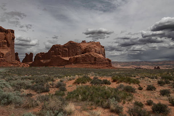 Courthouse Towers Viewpoint is a scenic spot located along the Arches Scenic Drive in Arches National Park, Utah. It offers stunning views of the Courthouse Towers, a collection of massive sandstone formations that resemble towering columns.