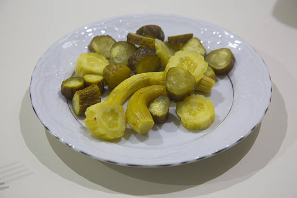 Pickled cucumbers in a bowl