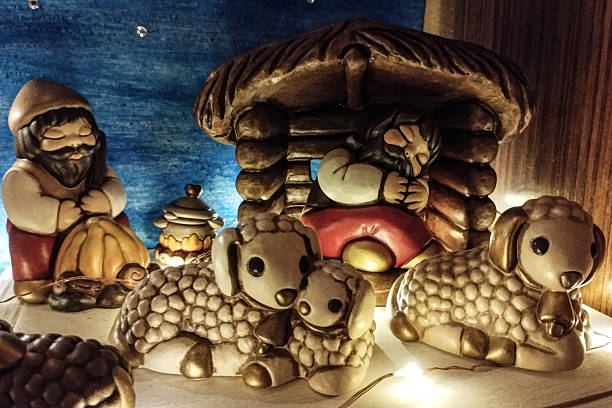 Rome, Italy - December 27, 2024: Argentine national church in Rome inaugurated in 1930. Detail of the nativity scene set up in the side chapel.