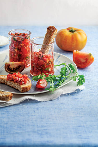 Fresh Tomato Bruschetta in Glass Jars with Bread