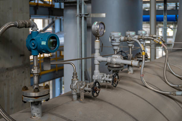 istock Group of valves and gauges are on a pipe 2253393994
