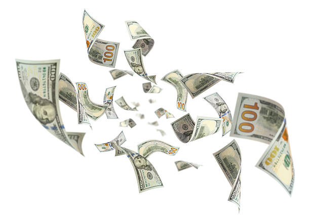 istock Flying hundred dollar bills, isolated on transparent cutout background 2253404543