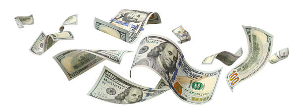 istock Flying hundred dollar bills, isolated on transparent cutout background 2253404548