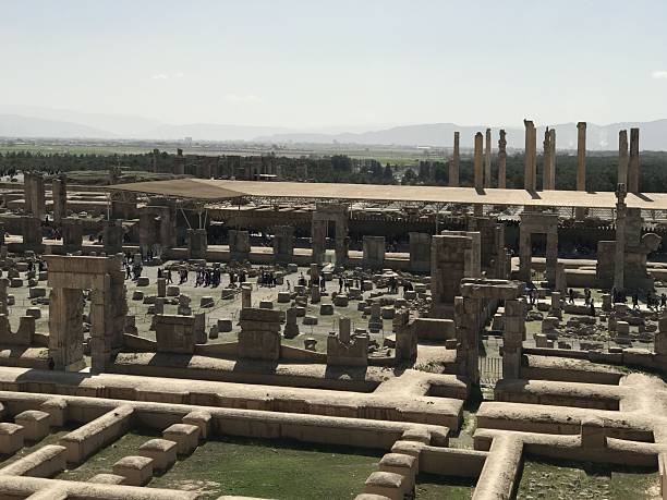 istock Aerial view of ancient ruins with stone columns 2253407332
