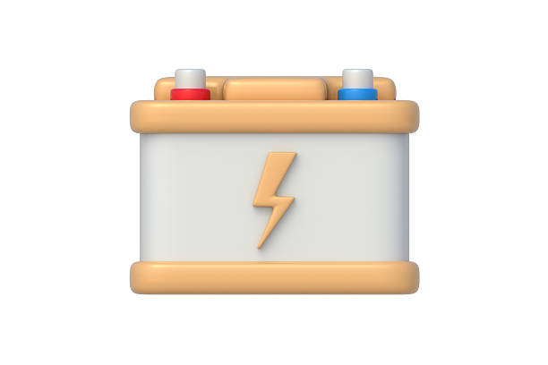 Car battery isolated on white background. Automotive energy accumulator. Front view. 3d render