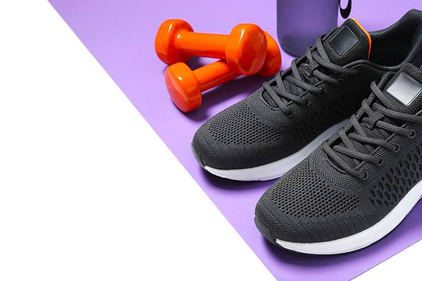 istock Sport equipment on light background, top view 2253411171