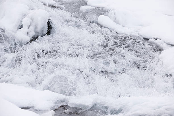 Snow, ice and spray of cold water in/near a stream of water (or a small waterfall) in Jotunheimen National Park, Norway, in early winter (October). The image was captured with a full frame DSLR camera and a sharp lens at low ISO. The photograph is part of a series of images of Jotunheimen National Park at various seasons.