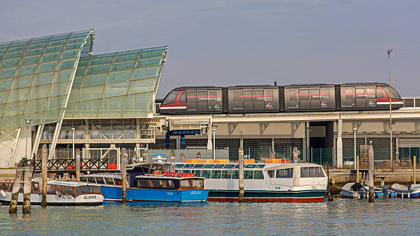 Venice, Italy - January 9, 2017: Fast Train People Mover Start at Tronchetto Station Public Transport Travel Winter Day.