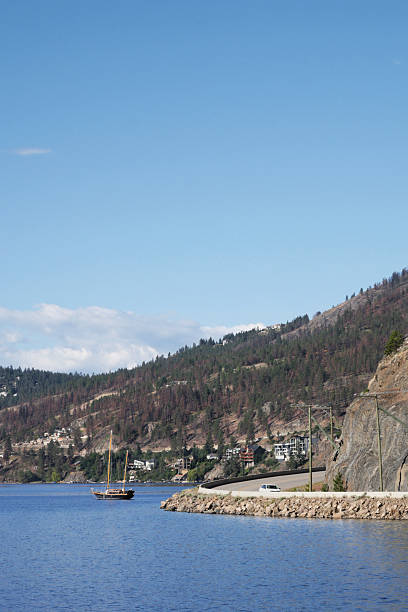 Okanagan Lake at Westside Road during a spring season in West Kelowna, British Columbia, Canada.