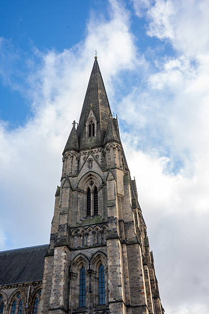The building shown in the image is St Mary's Cathedral in Edinburgh, Scotland. It is a cathedral of the Scottish Episcopal Church located in the West End of Edinburgh's New Town.The cathedral was built in the late 19th century, specifically between 1874 and 1879.It features prominent spires, including a central spire that reaches 83.8 meters (275 feet).