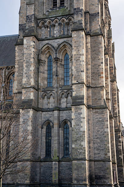 The building shown in the image is St Mary's Cathedral in Edinburgh, Scotland. It is a cathedral of the Scottish Episcopal Church located in the West End of Edinburgh's New Town.The cathedral was built in the late 19th century, specifically between 1874 and 1879.It features prominent spires, including a central spire that reaches 83.8 meters (275 feet).