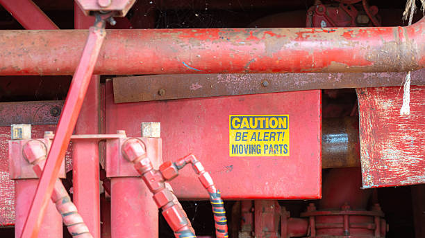 istock Caution alert sign of the machinery moving part. 2253446018